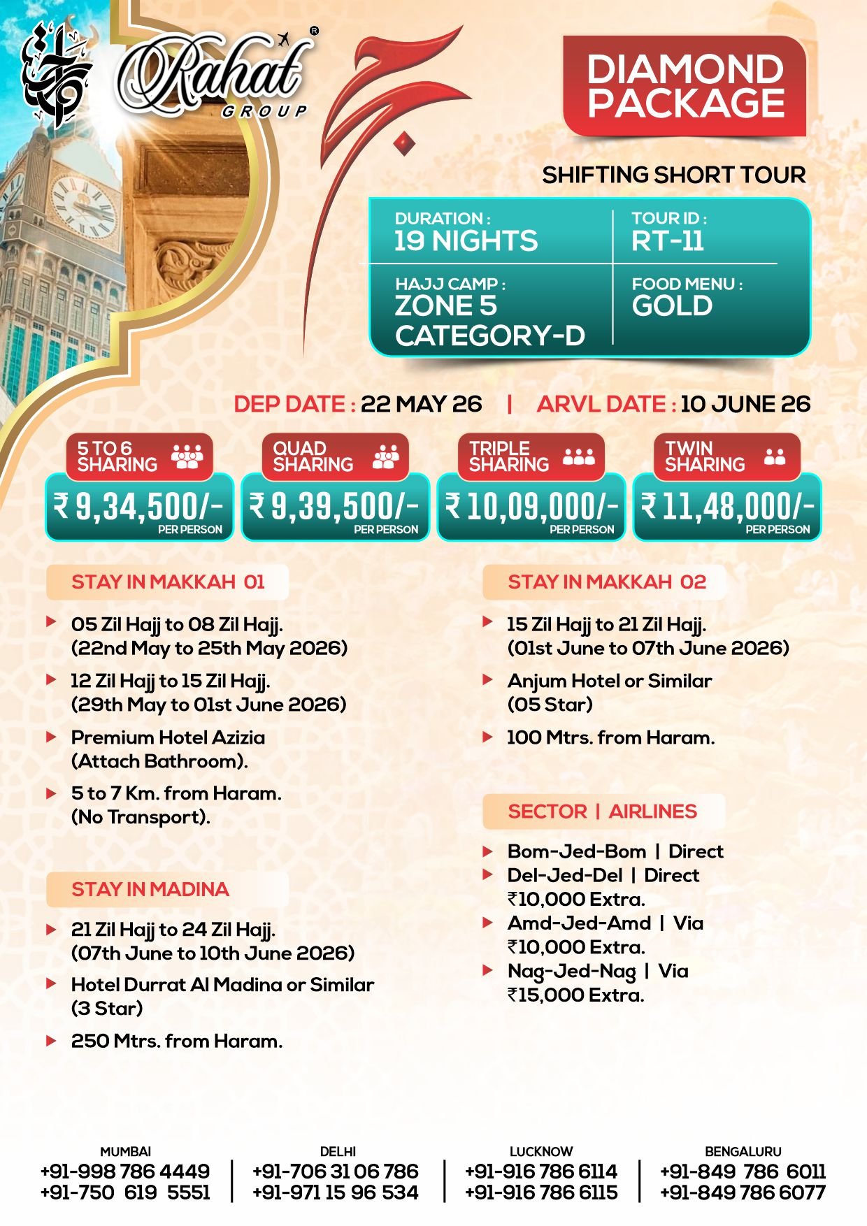 RT 11 - DIAMOND PACKAGE - 19 NIGHTS - SHIFTING SHORT TOUR