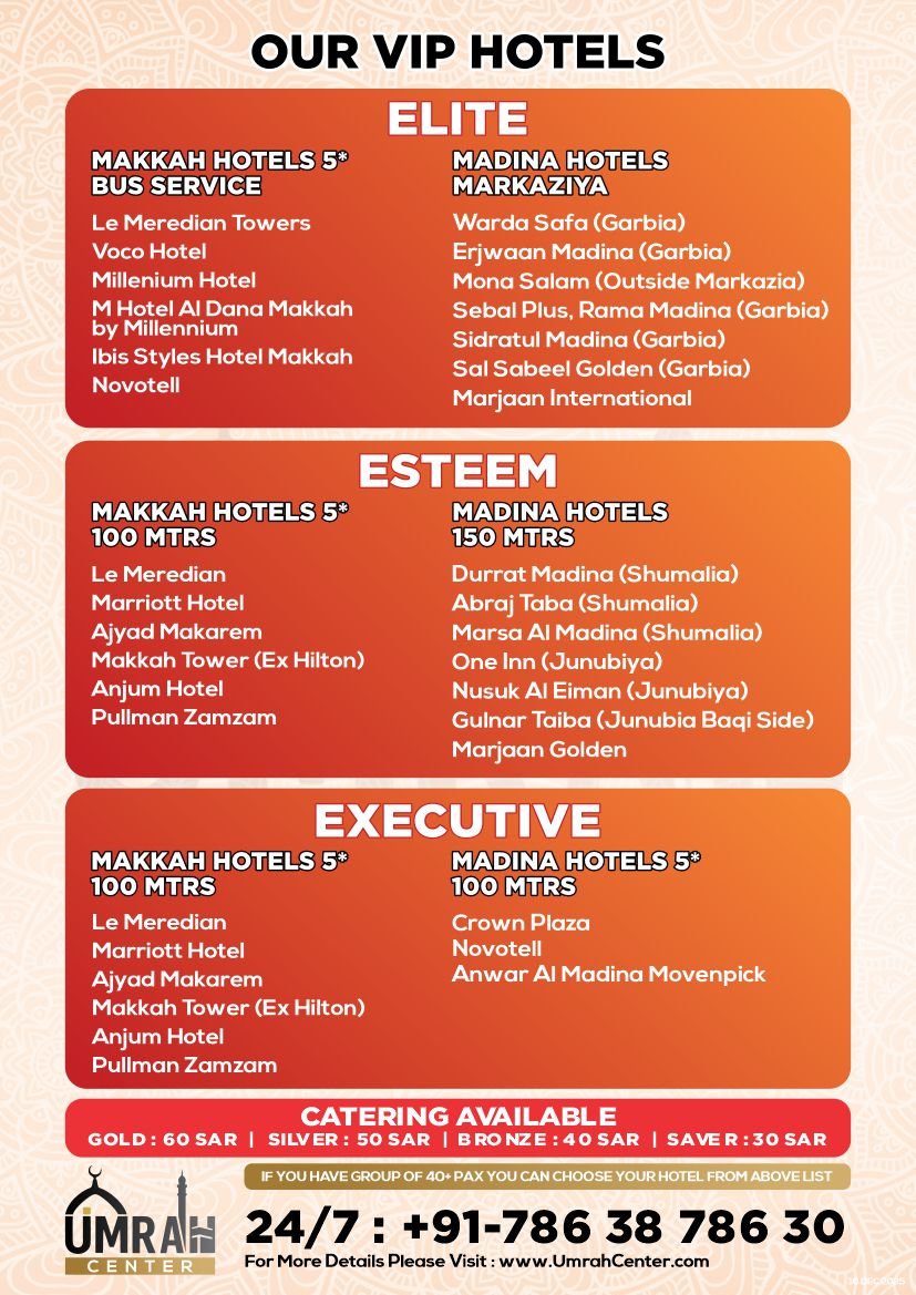 VIP 5 STAR PACKAGE HOTEL LIST AGENT