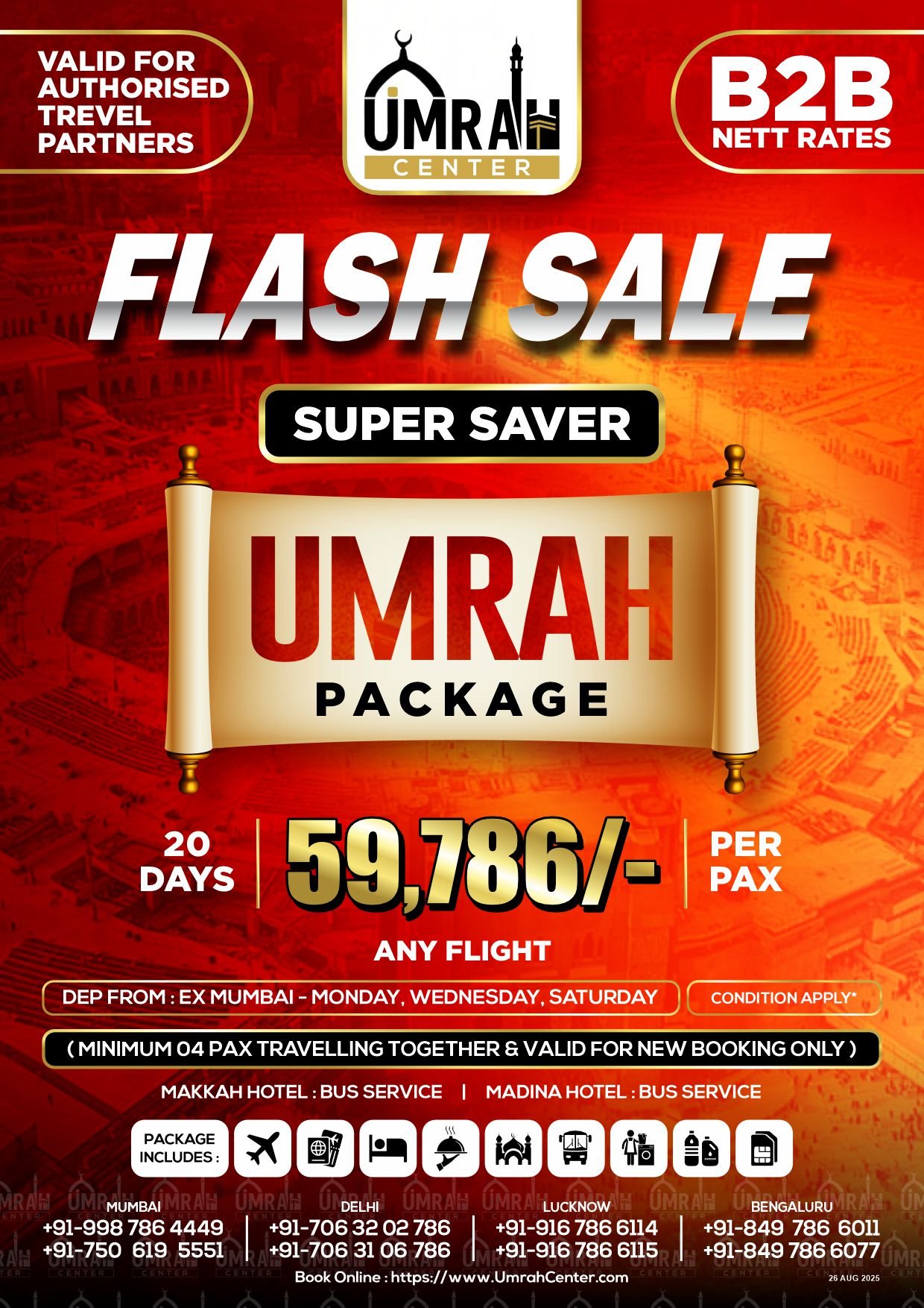 Flash Sale, 20 Days Super Saver Umrah Pakcage, Any Flight
