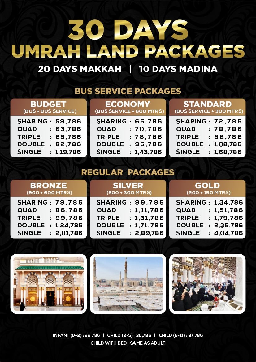 30 DAYS UMRAH LAND PACKAGES