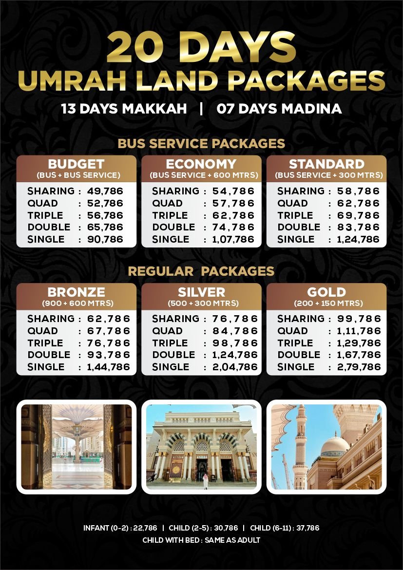 20 DAYS UMRAH LAND PACKAGES