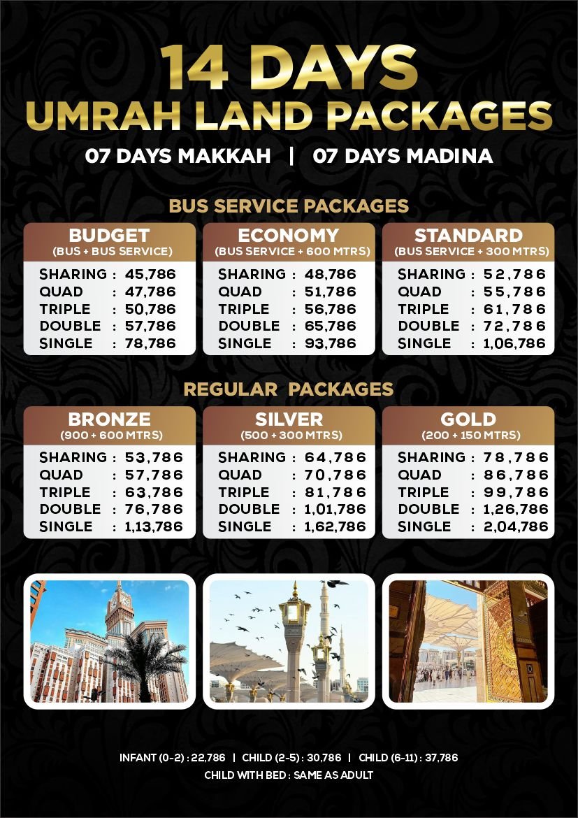 14 DAYS UMRAH LAND PACKAGES