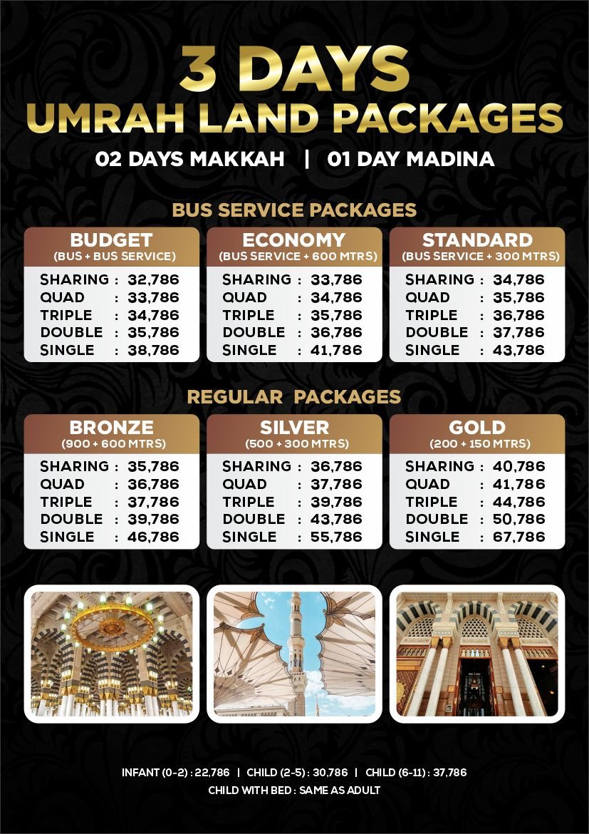 3 DAYS UMRAH LAND PACKAGES