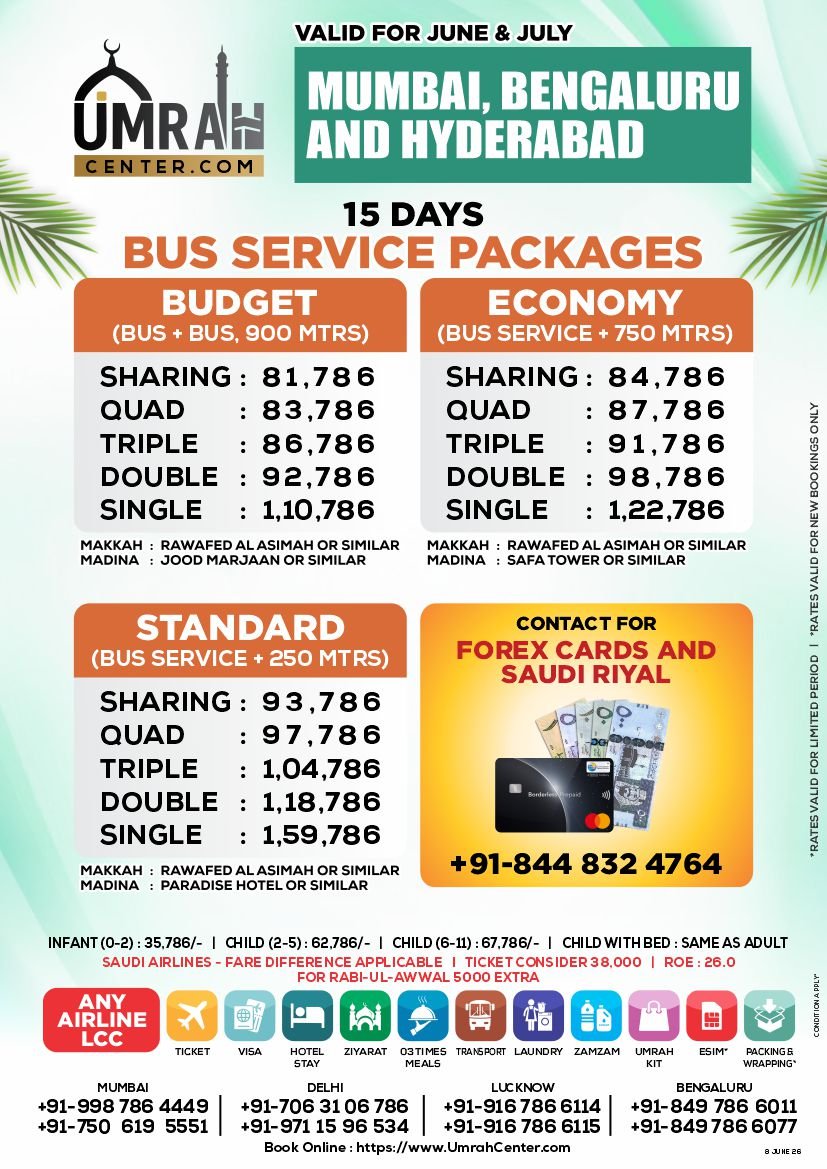 15 DAYS BUS SERVICE PACKAGE - MUMBAI, BENGALURU, HYDERABAD