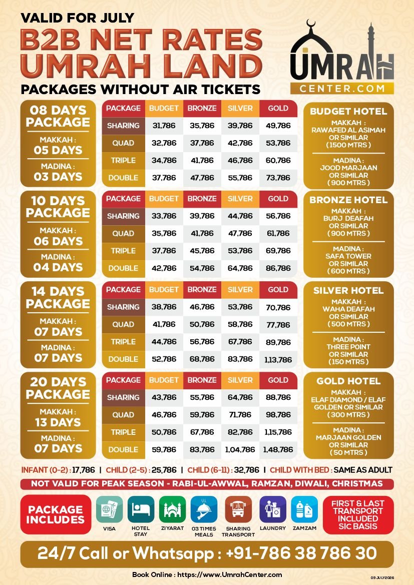 UMRAH LAND PACKAGES, B2B NETT RATES